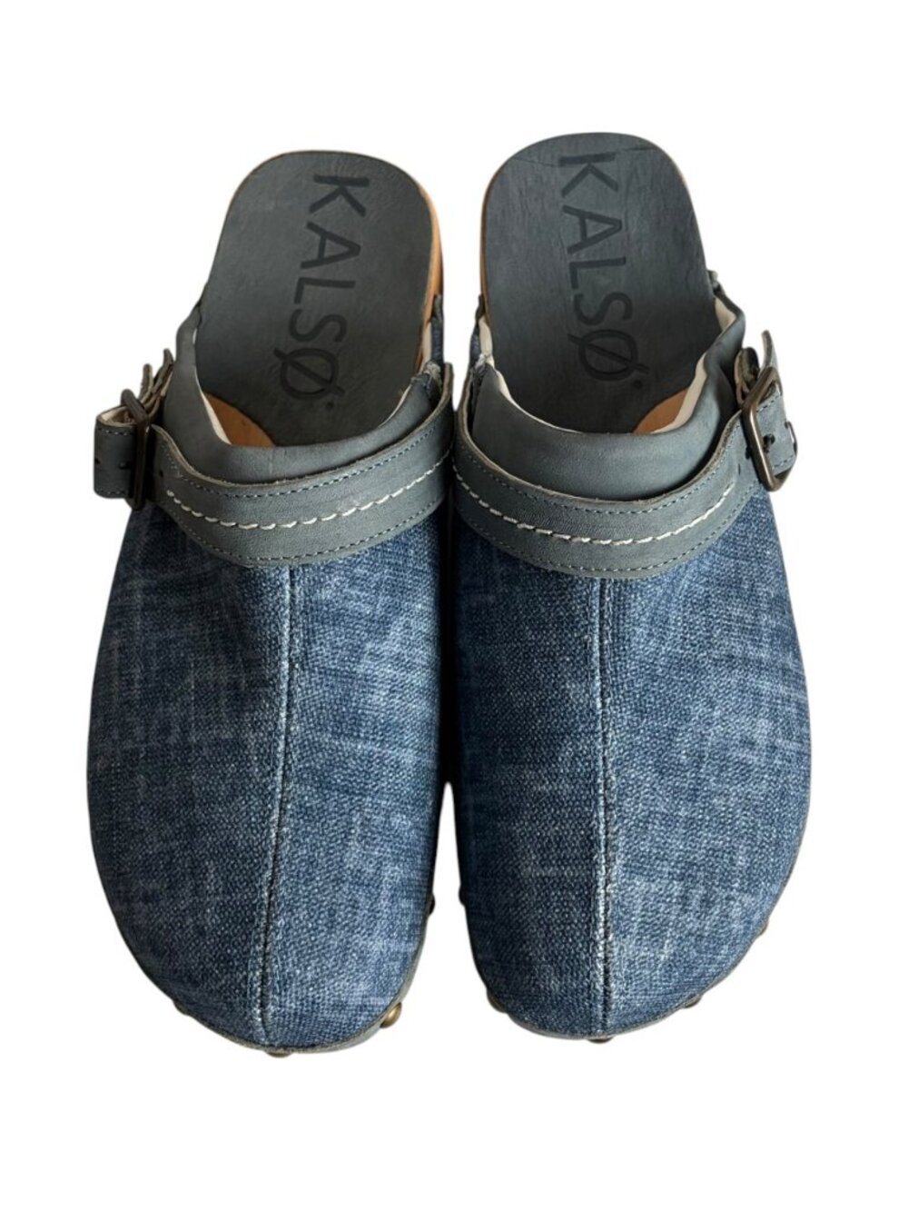 Kalso Earth Shoes Size 8.5 Shanti Denim Negative Heel Clogs Blue Hippie Leather